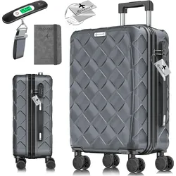 Kesser  Reisekoffer ABS Hartschalenkoffer 360° Rollen, inkl. Zahlenschloss & Kofferwaage, Koffer, Grau