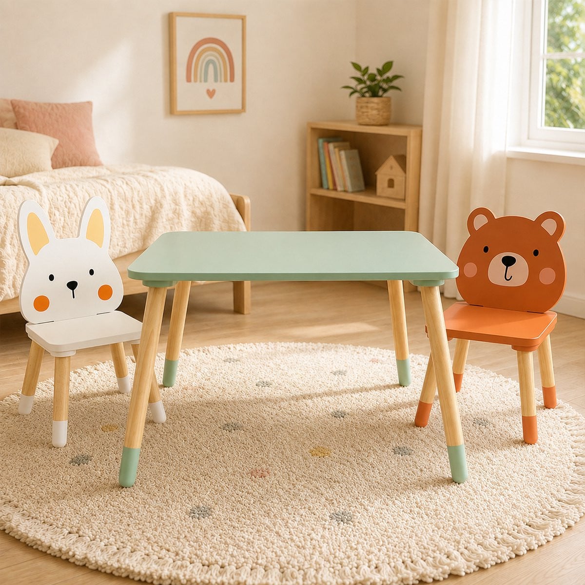 Maxx Kidz Kindertafel met 2 Stoeltjes - Speeltafel en Tekentafel voor Kinderen - Wit Blauw en Bruin
