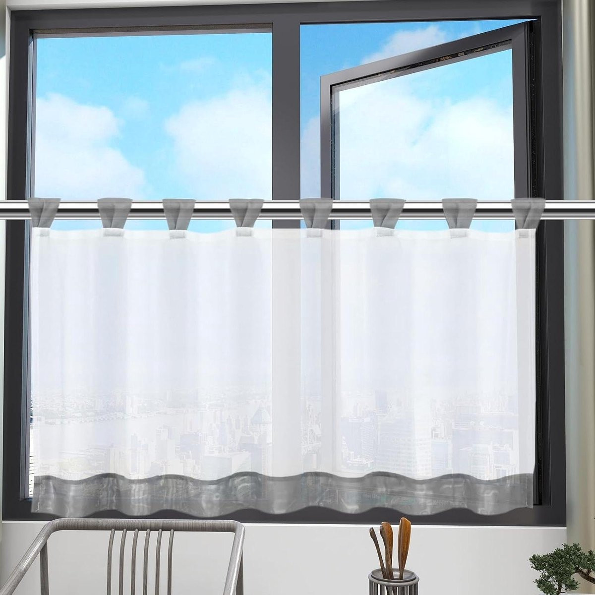 Semi-transparant voile kort keukengordijn voor privacy en sfeer - 45 x 120 cm