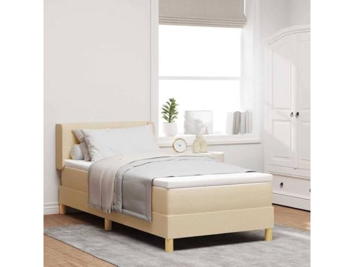 HGFDSAWE Boxspringbett Creme 80 x 200 cm, Einzelbett mit Kopfteil Inklusive Matratze & Topper, 2 Kopfteil-Höhenoptionen, Platzsparendes Design