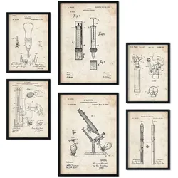 POSTER Set Mit 6 Plakaten Mit Medizin Patenten Im Vintage Stil A3 & A4 Schwarzer Rahmen