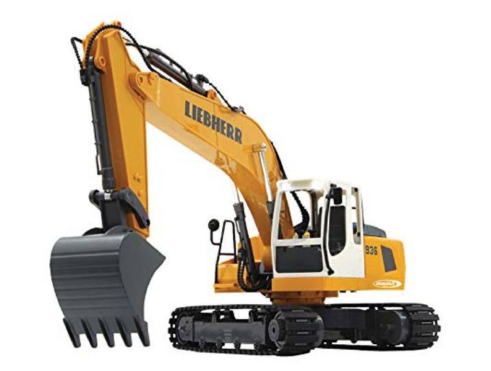 JAMARA 405060 Bagger Liebherr R936 1: 20 2,4GHz - realistische Funktionen (Entladen/Aufladen), jedes Gelenk einzeln steuerbar, 660° Turmdrehung, Metallschaufel, Motorsound, Hupe, Rückfahrwarnsound