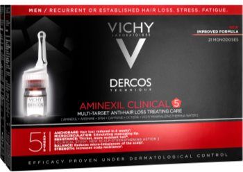 Vichy Dercos Aminexil Clinical 5 tratamento local para a queda de cabelo para homens 21 x 6 ml. Dercos Aminexil Clinical 5