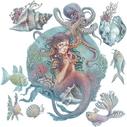 AUFKLEBER 60x67 cm Unterwasser-Meerjungfrauen