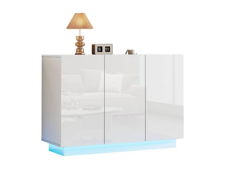 Flieks Sideboard LED Weiß Hochglanz 120x40x75cm Stauraum Modern, 40x75x120 cm, Kleinmöbel, Kommoden, Sideboards