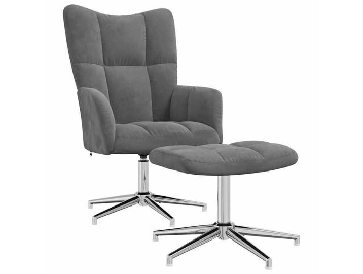 furnicato Relaxsessel mit Hocker Dunkelgrau 62x68x98 cm und 47x32x38,5 cm, Drehbarer Sessel mit weichem Samtbezug und praller Polsterung