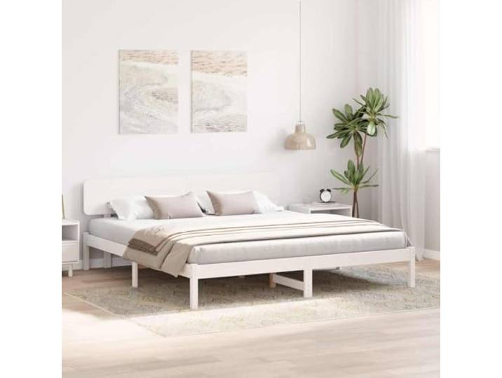 KTHLBRH Bett Kiefer massiv weiß 180 x 200 cm Minimalistisches Design, klare Linien, geeignet für zeitgenössische und klassische Stile