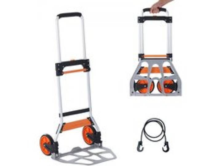 VEVOR Sackkarre Klappbar 125kg Transportkarre aus Aluminiumlegierung und Kunststoff Stapelkarre mit verstellbarem Griff 820-1105mm Faltbarer Trolley inkl. Bindeseil kompakte Größe zum Verstauen
