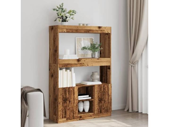 Highboard Altholz-Optik Holzwerkstoff 92x33x140 cm mit Türen Standregal Viel Stauraum, Unterschrank mit Türen, für Wohnzimmer, Schlafzimmer oder Büro, Wandhalterung erforderlich