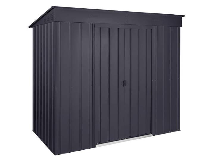 Gerätehaus Pultdach Skillion 84, Anthrazit, Metall, 242x199x124 cm, ohne Boden, Gartenzubehör, Geräteschuppen
