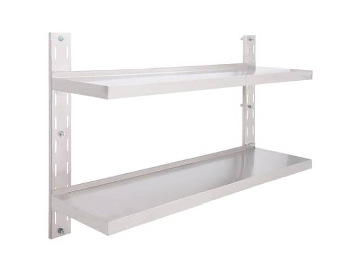 QINXIXINAIXI Wandregal mit 2 Ablagen Edelstahl 120x30 cm Zusätzlicher Stauraum, einfache Reinigung, Montagezubehör enthalten, Tragfähigkeit 40 kg, für Teller und Geschirr