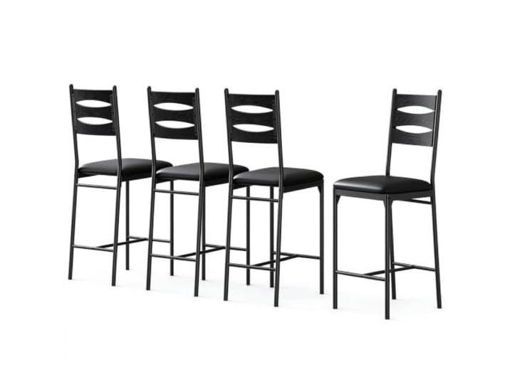 GarveeHome Barhocker 4er-Set Holz Kunstleder Schwarz mit Rückenlehne Gepolsterter Sitz, integrierte Fußablage, angenehmer Sitzkomfort, für Kücheninseln