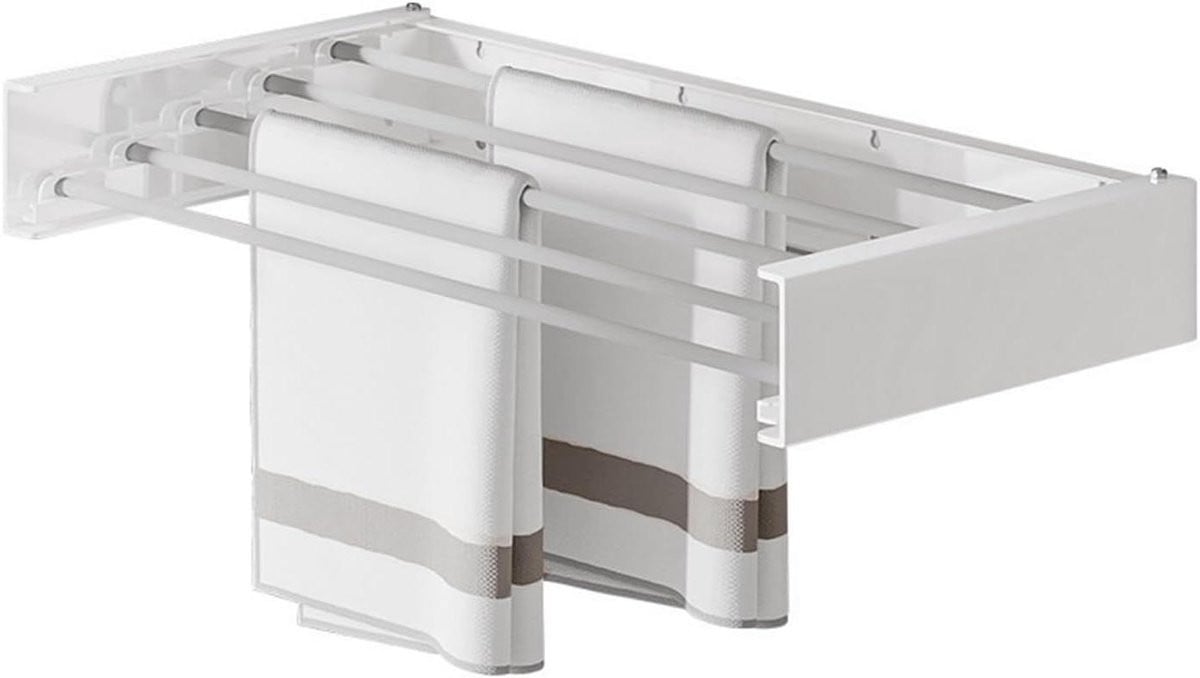 Wit opvouwbaar wasrek voor wandmontage, 50 cm uitklapbaar, ruimtebesparend ontwerp voor badkamer, keuken of balkon