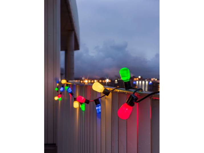 KONSTSMIDE LED-Lichterkette, schwarz, Dioden 40 Stk. Flammen 40 Stk., Gesamtlänge 19,75m, Lichterketten, LED Biergartenkette, opal, 40 bunte Birnen / 80 warm weiße Dioden, LED-Lichterkette
