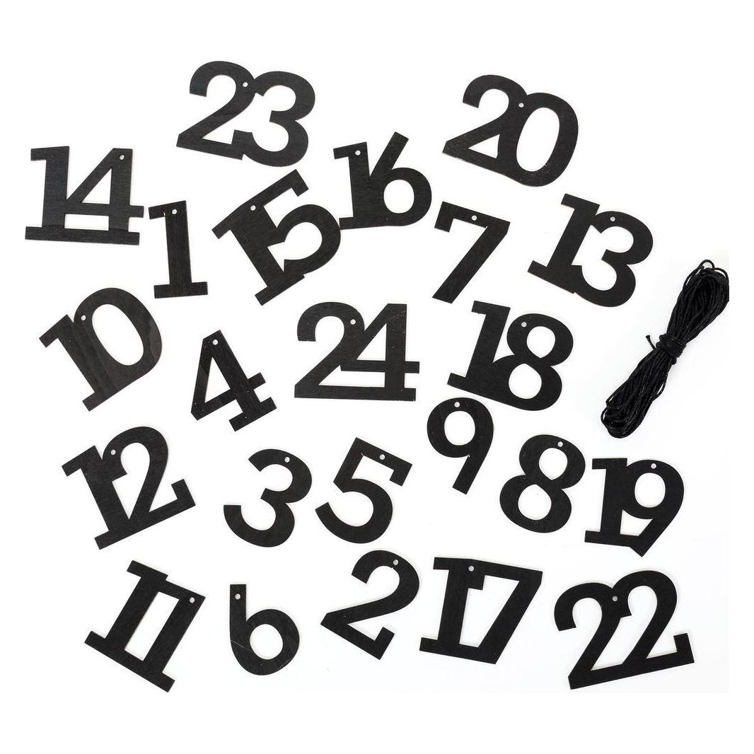 Papierdrachen 24 Adventskalender Zahlen aus Holz - schwarz (24 Türchen) (B400-073-007)