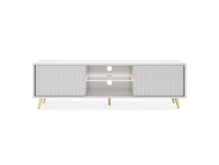 Selsey Tv-Lowboard Bello Weiß / Gold 135/43/32 cm, Metall, Rechteckig, 135x43x31.6 cm, Wohnzimmer, TV Möbel, Lowboards, Lowboards stehend