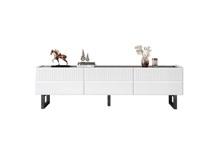 TV-Ständer mit drei Schubladen niedriges TV-Möbelstück. Klassisches Schwarz-Weiß-Design. 170 x 35x 47 cm (Länge x Breite x Höhe)