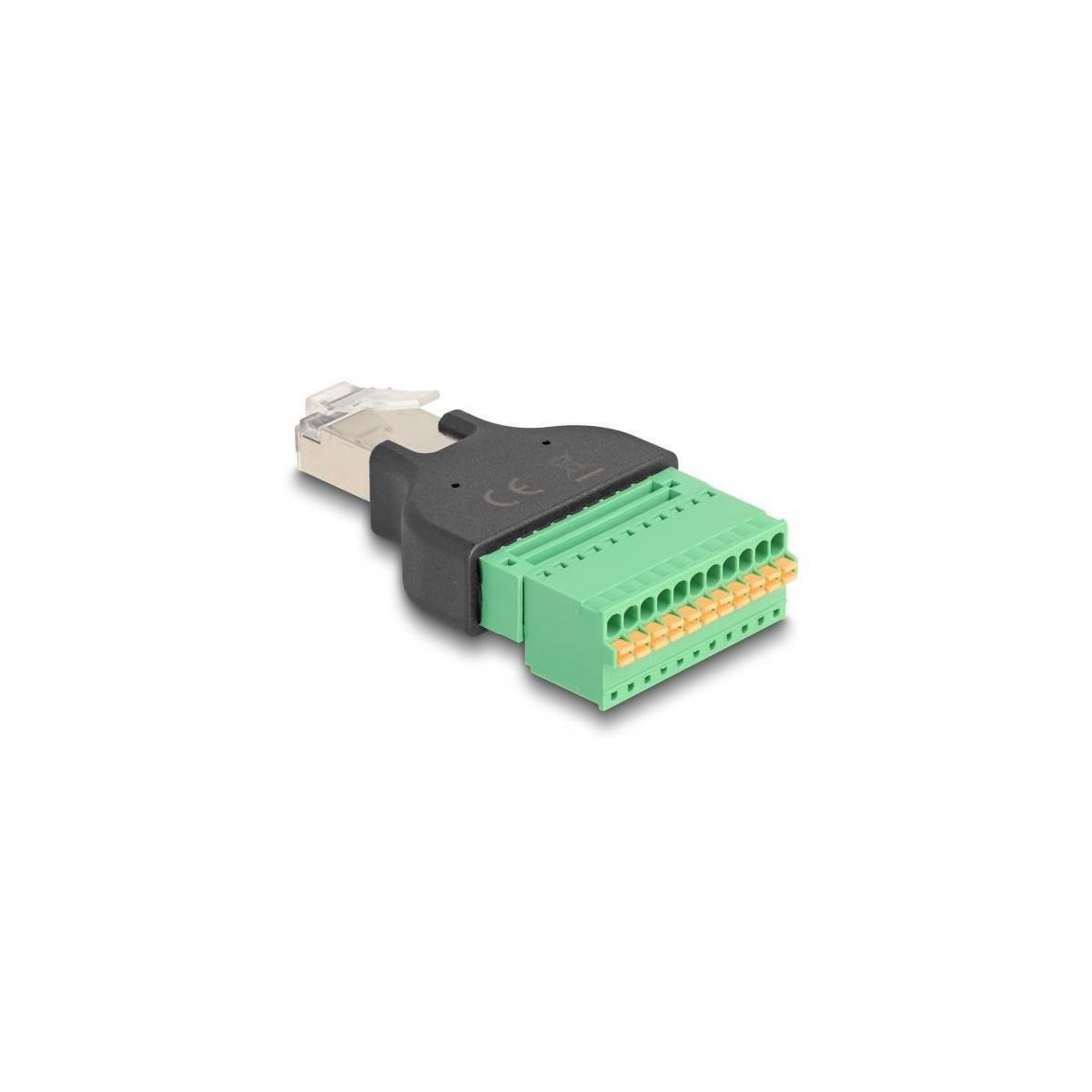 Delock RJ50-connector naar 11-polig klemmenblok adapter met drukknoop, zwart en groen