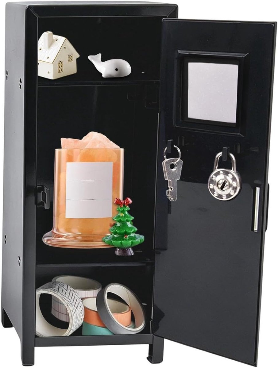 Zwarte Mini Locker Opbergkast Kluis voor Persoonlijke Opslag met Sleutel - B/D/H: 275 x 11 x 11 cm