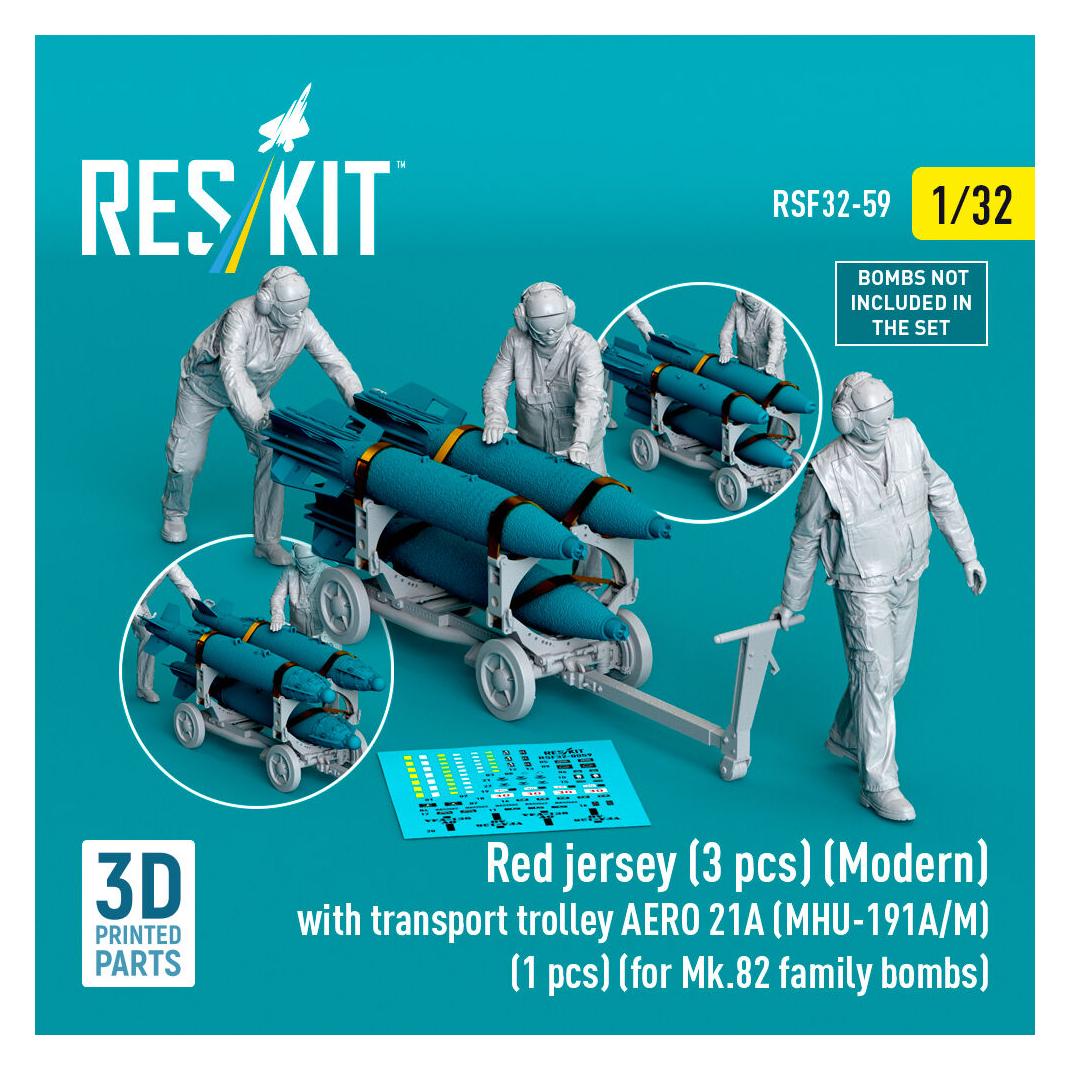 ResKit Red jersey (3 pcs) (Modern) with transport trolley AERO 21A (MHU-191A/M) (1 pcs) (for Mk.82 family b (RSF32-0059)