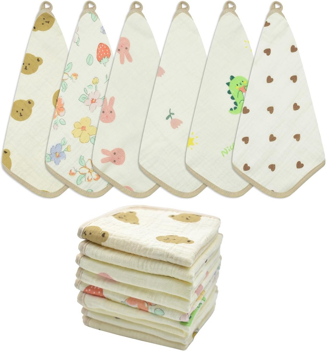 Set van 10 zachte babywashandjes van mousseline voor pasgeborenen