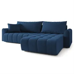 ECKSOFA FRIGA Blau Strukturstoff mit Schlaffunktion