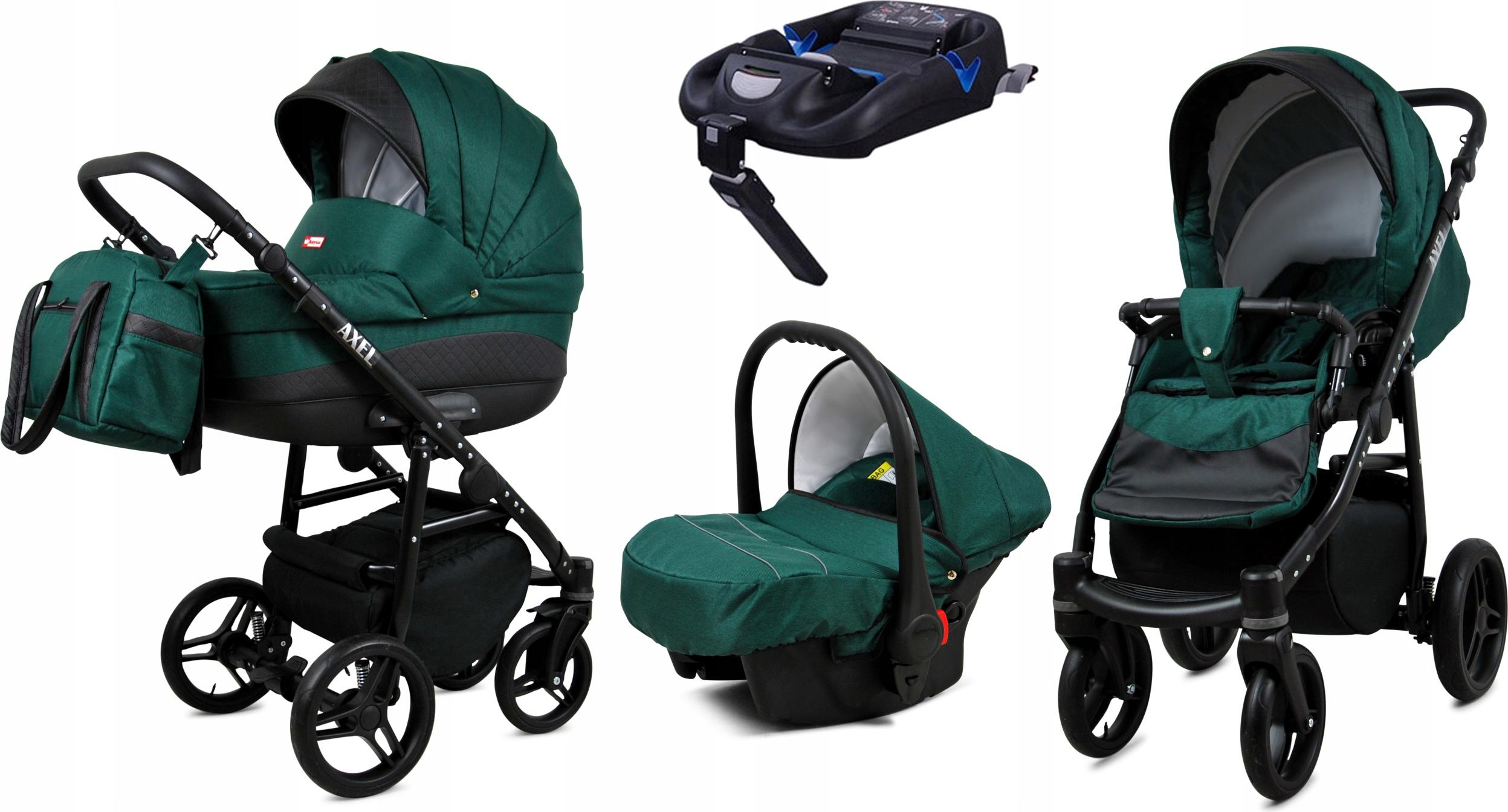 BabyLux Axel | 4in1 Kinderwagen Set | Bottle Green | Kombikinderwagen | Kinderwagenset