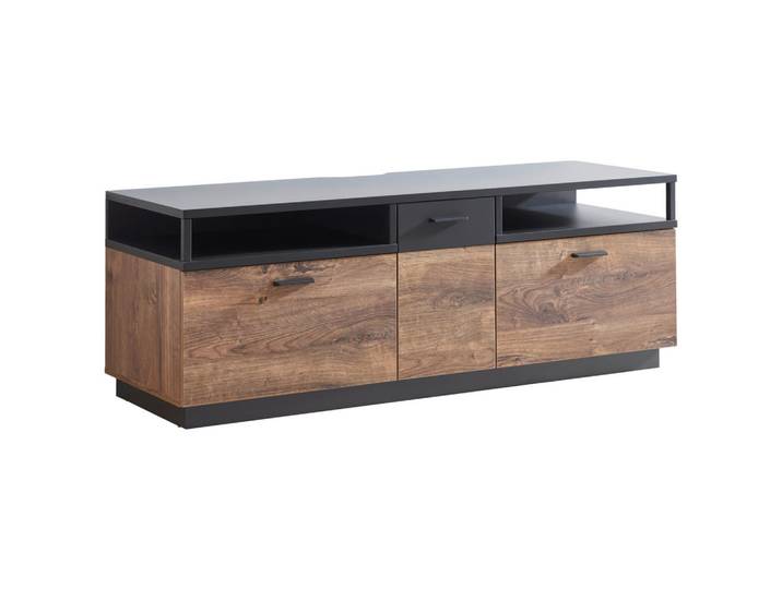 Cantus Lowboard Bastian, Eiche, Dunkelgrau, Metall, 150x55x50 cm, Beimöbel erhältlich, stehend, Wohnzimmer, Wohnwände, Lowboards, Lowboards stehend