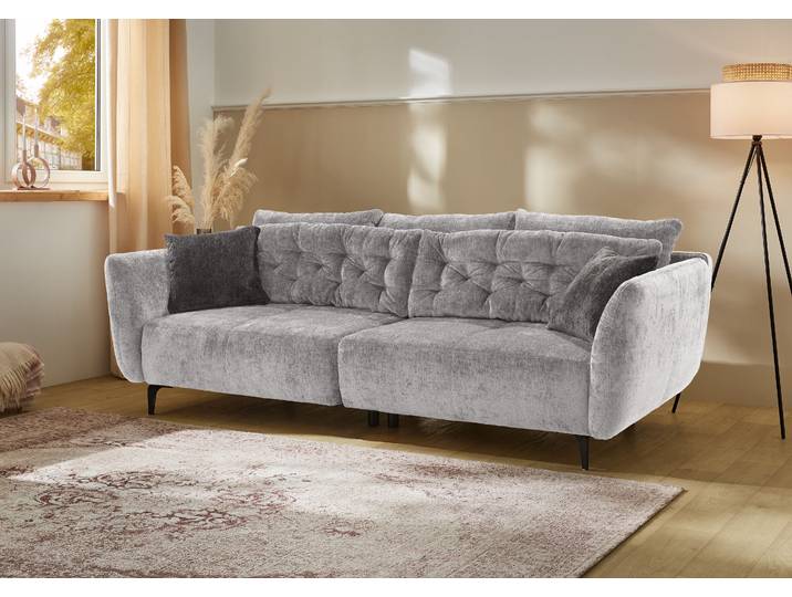 Big-Sofa JOCKENHÖFER GRUPPE Spa, B: 251 cm , grau (hellgrau), B:251cm T:110cm, Korpus: 100% Polyester;Kissen: 100% Polyacryl, Sofas, Big-Sofa, im Retrolook mit 7 Kissen