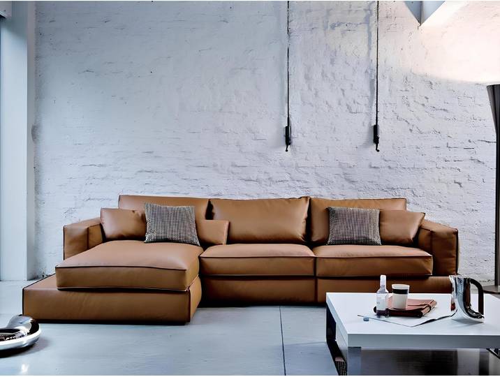 JVmoebel Ecksofa Braune Leder-Eckcouch mit hochwertiger Polsterung und Ottomanen, Made in Europa