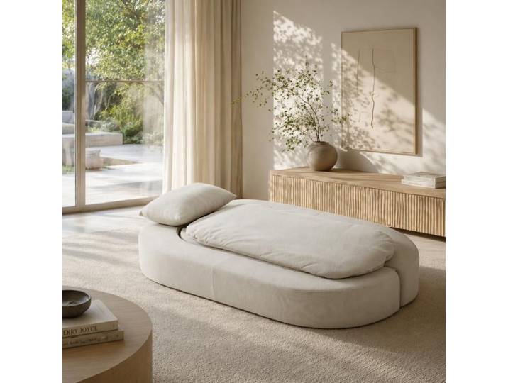 Canape Convertible 2 Places Blanc Casse Futon Pliable Moderne FloraGrace Pour Salon Sans Montage 200x130x25cm