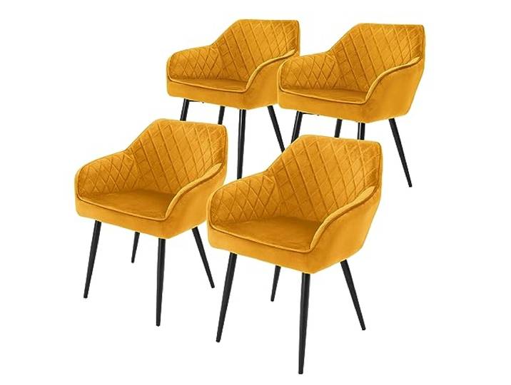 ML-Design Esszimmerstühle 4er Set mit Samtbezug, Senfgelb, Küchenstuhl mit Armlehne und Rückenlehne, Polsterstuhl mit Stahlgestell, Ergonomischer Stuhl für Esstisch, Esszimmerstuhl, Wohnzimmerstuhl