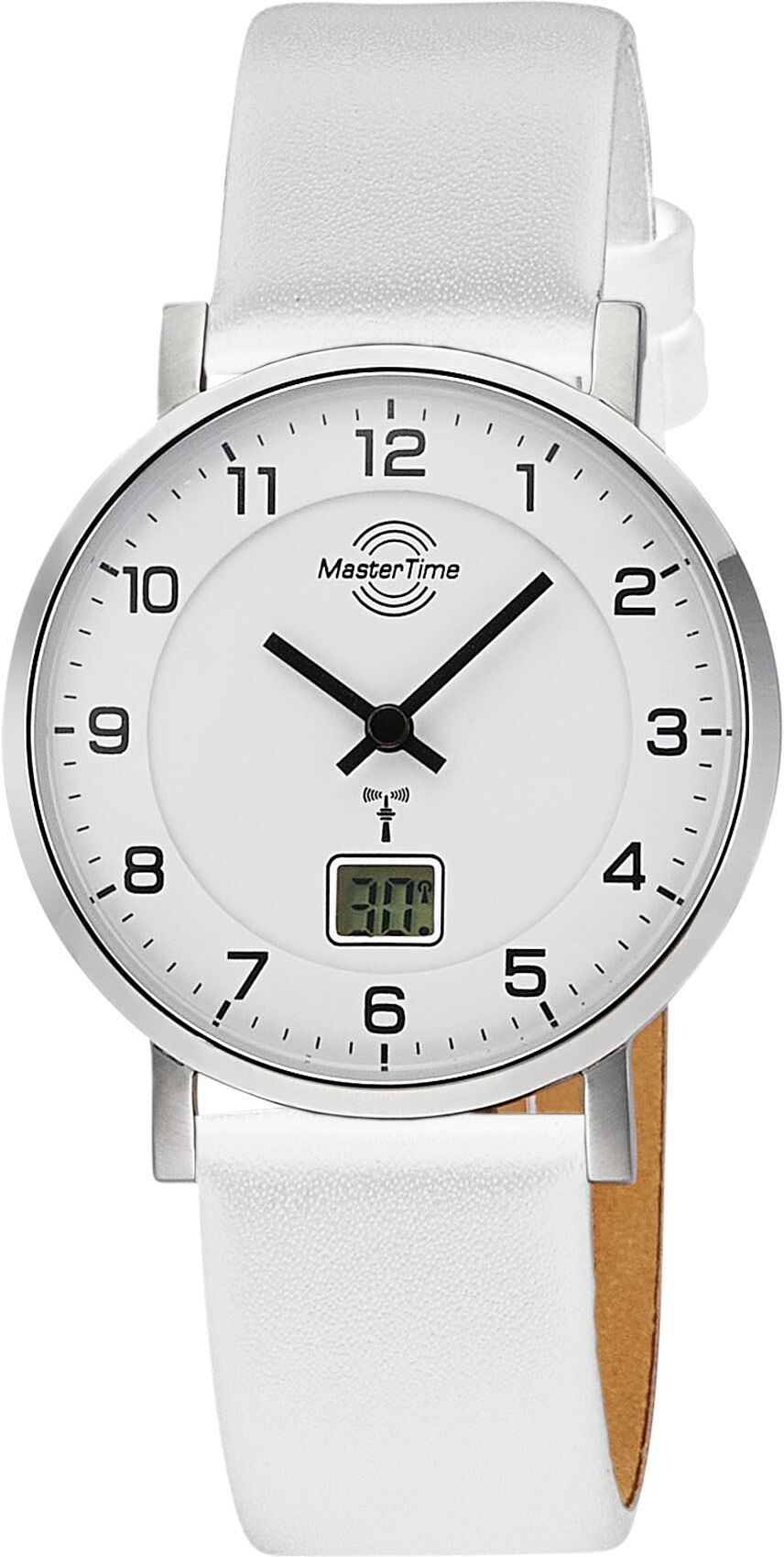 Funkuhr MASTER TIME "Advanced", weiß (weiß, weiß, weiß), Armbanduhren, Damen, silberfarben, Funkuhr, Armbanduhr, Quarzuhr, Damenuhr, Datum