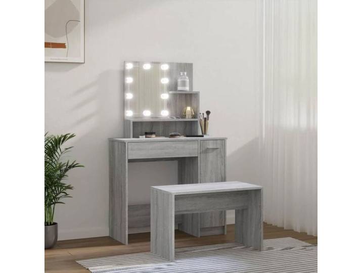 Coiffeuse avec LED Sonoma gris 86 5x35x136 cm