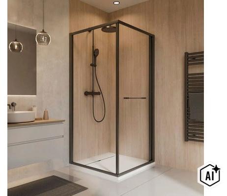 SCHULTE Duschtür mit Seitenwand mit Schwenk-Schiebetür Sunny ExpressPlus 80 x 80 x 190 cm Profil schwarz Klarglas schmut