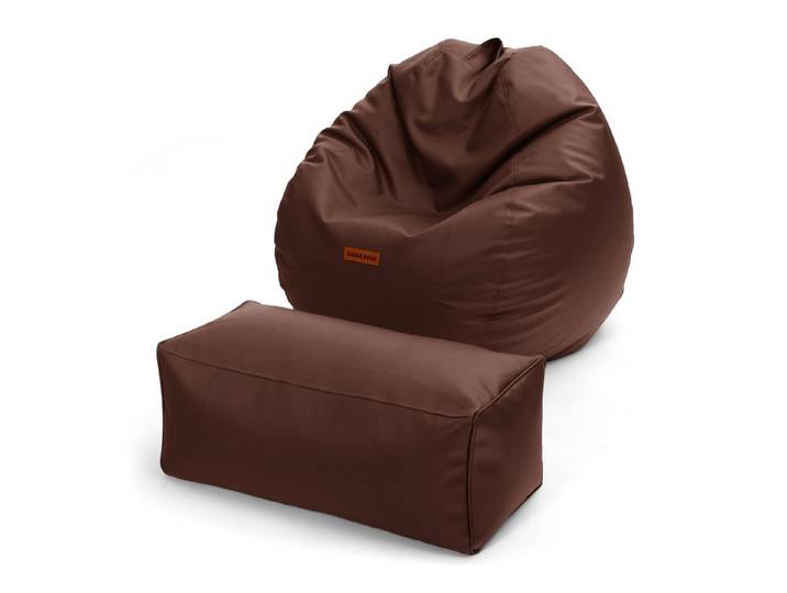 Green Bean Sitzsack XXL + Pouf als Set aus Kunstleder (Indoor / Outdoor, 3x Farben und verschiedene Kombinationen), Couch Kissen Riesensitzsack Lounge Chair Gamingstuhl Hocker Fußschemel