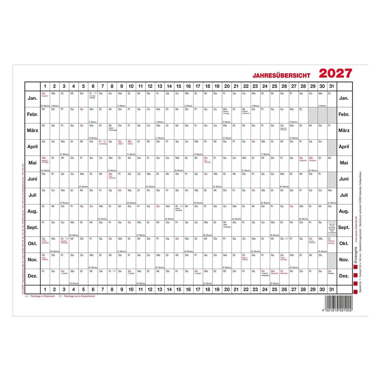 Güss Wandkalender A3 quer Versand. 1J 1S (A3) (37407135)