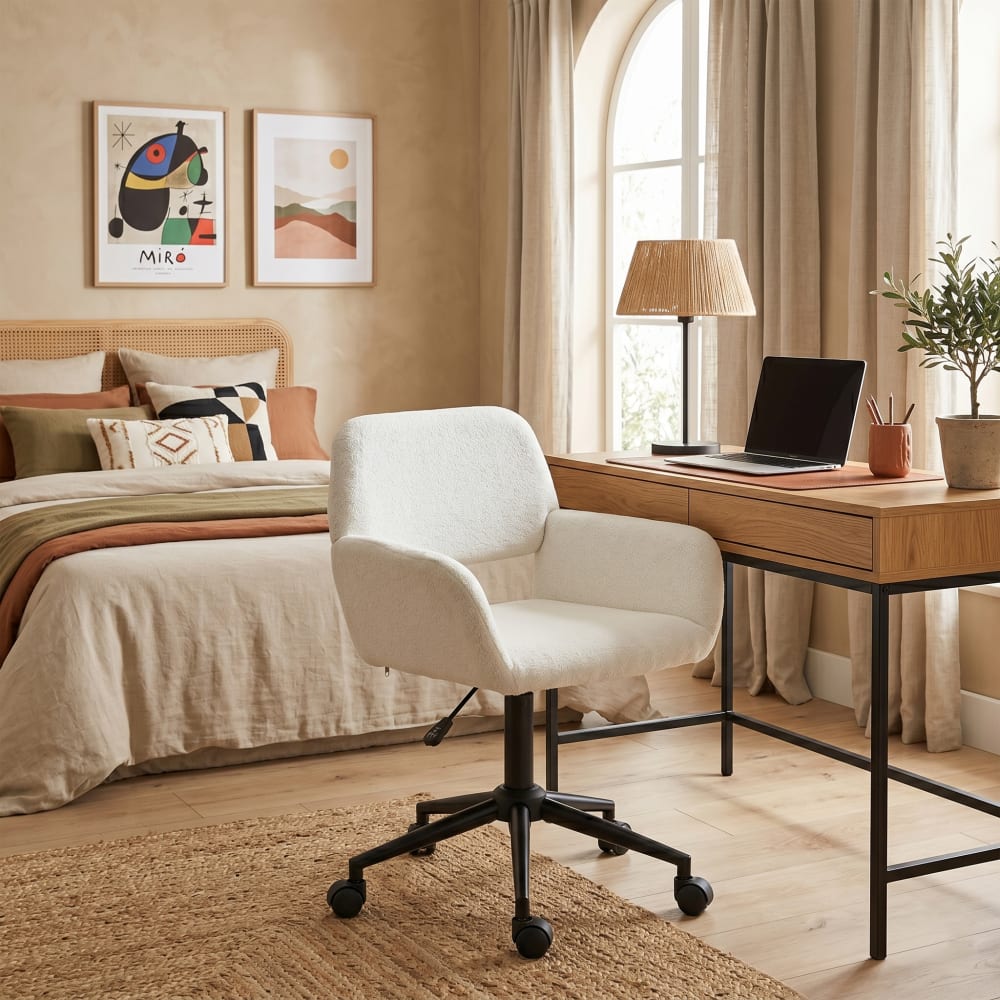Urban Meuble Fauteuil de bureau en tissu beige avec accoudoirs Beige 57x85x58cm