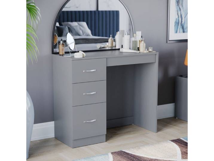 Coiffeuse Riano grise avec 3 tiroirs – Bureau maquillage meuble de chambre