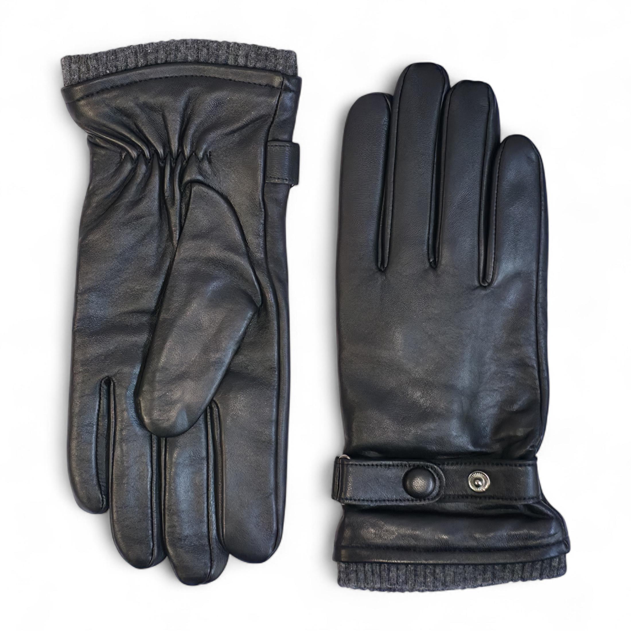 Schwarze Herrenhandschuhe aus italienischem Leder mit warmem Wollfutter, ideal für Winter, Radfahren, Autofahren und Freizeit.
