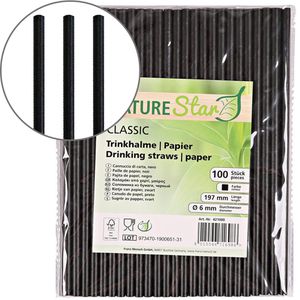 Franz-Mensch Strohhalme 421000 schwarz, aus Papier, Länge 19,7cm, 30 x 100 Stück