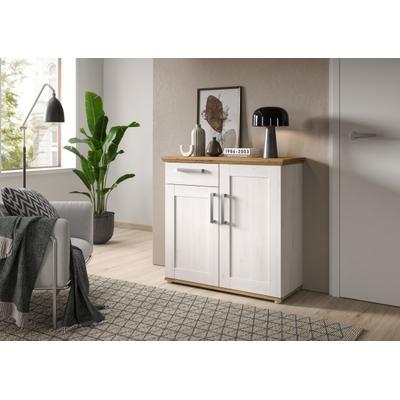 Kommode HOME AFFAIRE "COSENZA, Breite 95 cm, 2 Türen, 1 Schubkasten", weiß (sibiu lärche nachbildung), B:95cm H:92cm T:39cm, Holzwerkstoff, Sideboards, Kommode, in Landhausoptik, Anrichte, Schrank, Sideboard