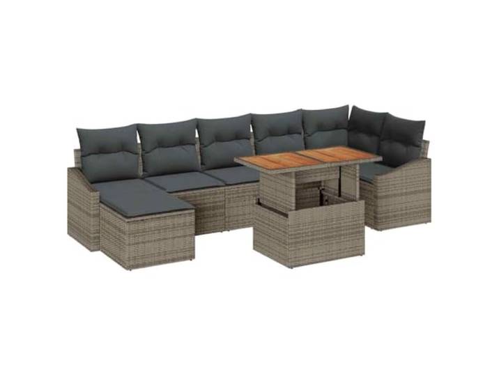 Polyrattan Garten-Set 8 Stk. Grau und Braun mit Box UV-beständiges Polyrattan, Tischplatte aus Akazien, Schaumstoffkissen, modulares Design, verstellbare Füße