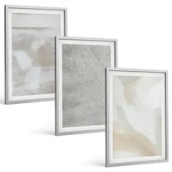 BILDER SET 3er Set - 40x60 cm Silberner Rahmen - Abstraktes modernes Design
