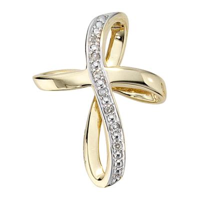 Kreuzanhänger JOBO "Anhänger Kreuz", gelb (gelbgold 585), Schmuckanhänger, Damen, Diamanten Gelbgold 585, Diamanten, Gelbgold 585, 585 Gold mit 7 Diamanten