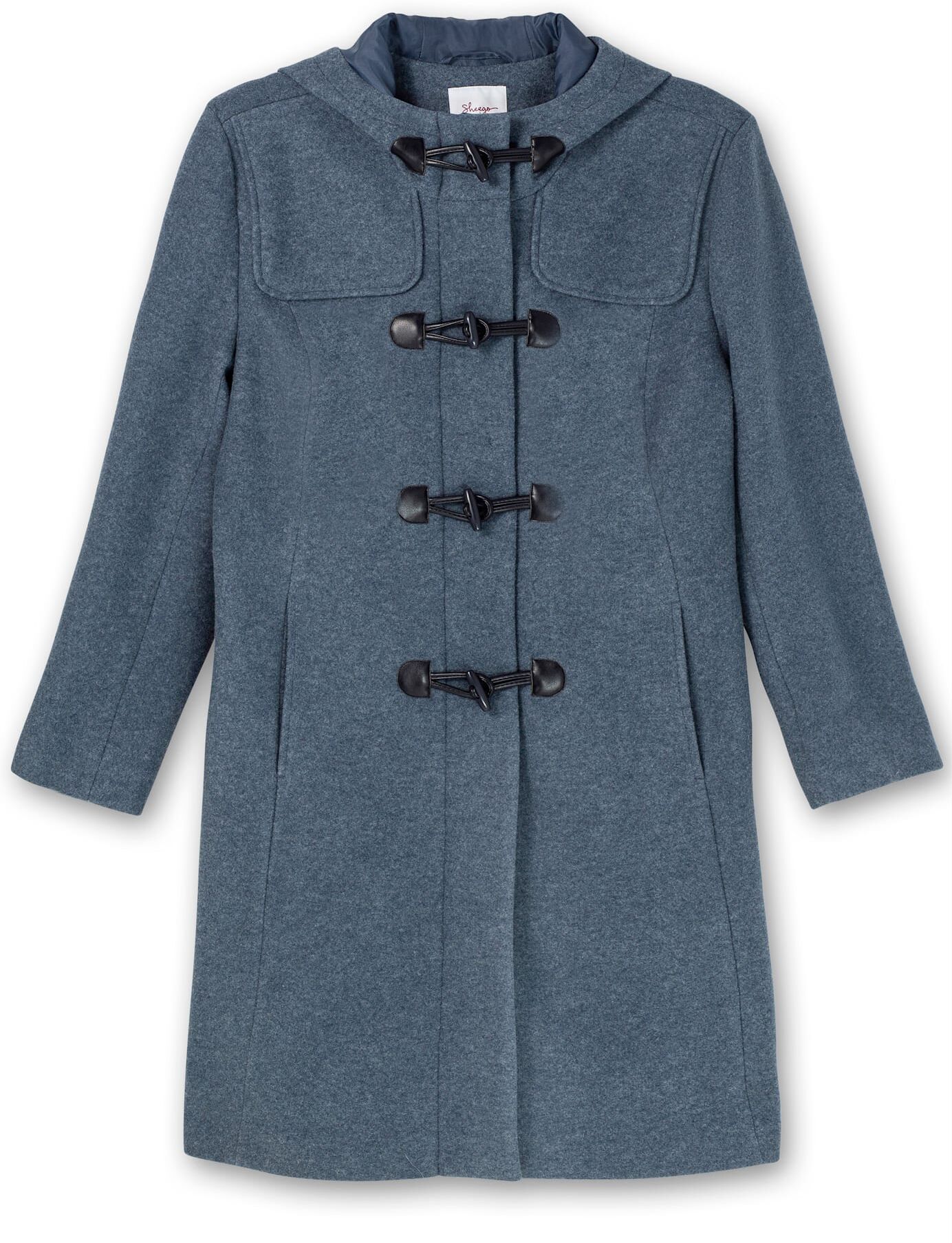 Dufflecoat SHEEGO, Damen, Gr. 48, blau (taubenblau), 90% Polyester, 10% Wolle, Mäntel Dufflecoat taubenblau 48