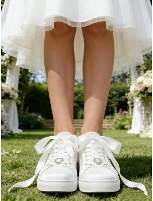 LightInthebox Women's Lace Wedding Sneakers for Outdoor Garden Weddings – Comfortable Bridal Shoes with Ribbon Laces