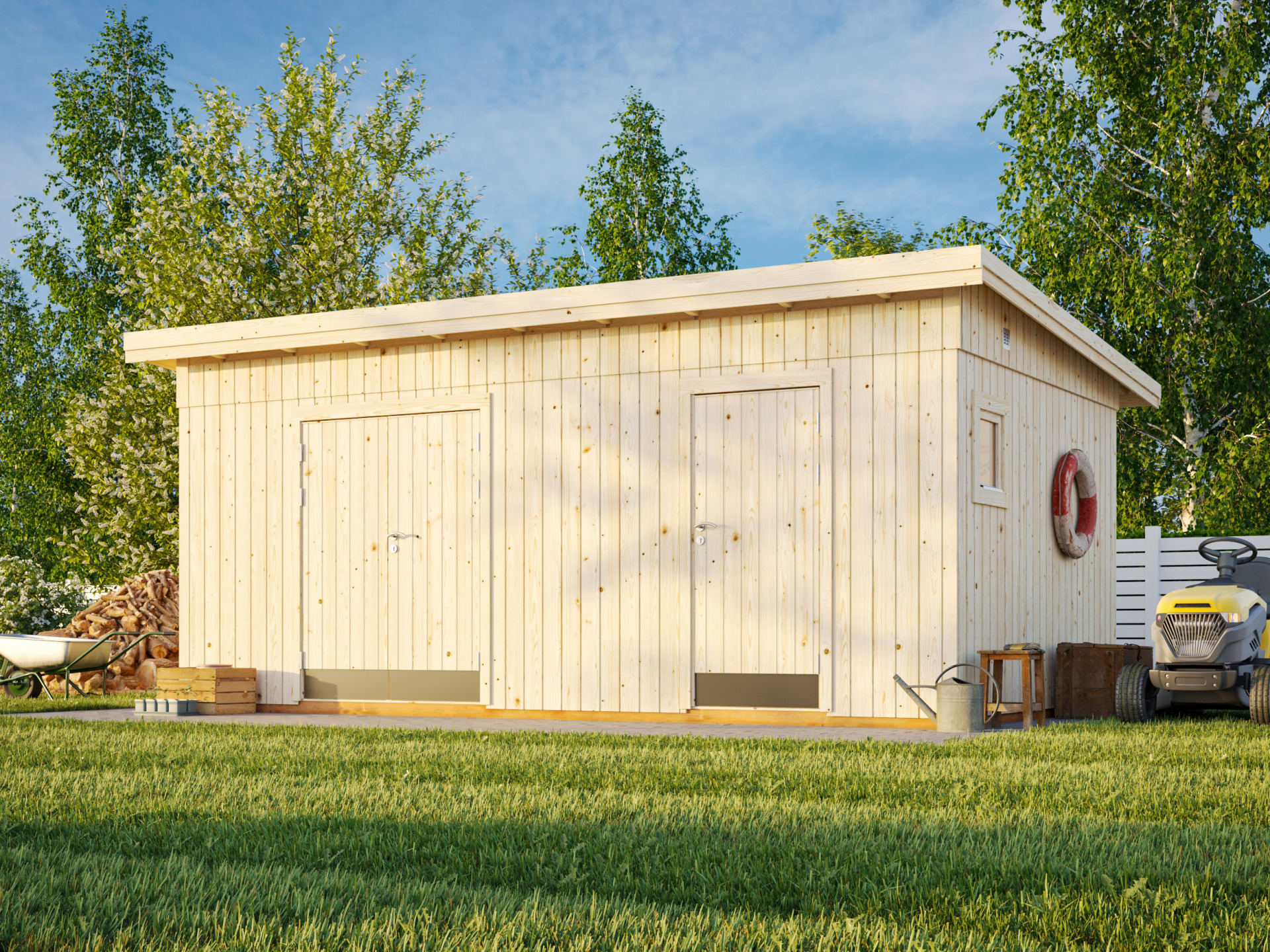 Gartenhaus Palmako Kalle 16,9 m² inkl. Fußboden und Trittschutz 611 x 387 cm natur
