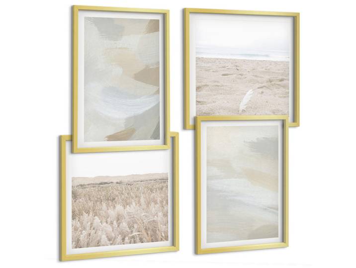 Tulup Bilder SET 4er Set - 50x50 cm & 40x60 cm Goldrahmen - Abstrakter Hintergrund mit feinen Strichen, Goldfarben, Kunststoff, Rechteckig, 50x50 cm, Fotografie, Bilder & Rahmen, Bilder