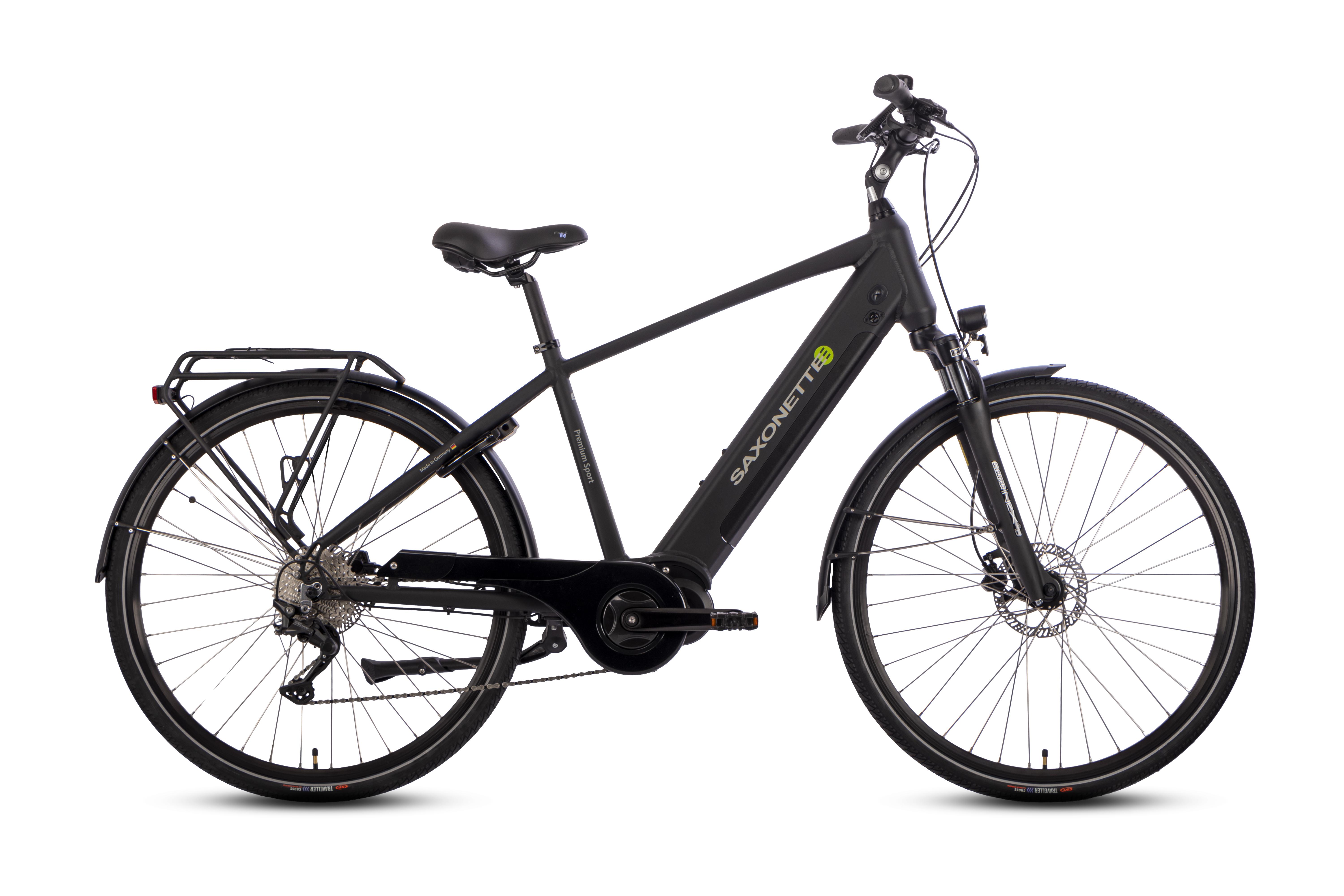SAXONETTE,Premium Sport Diamant, 28", E-Bike ,Elektrofahrrad, 90Nm Mittelmotor, 522Wh Akku, RH54,(schwarz matt)